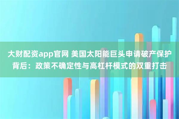 大财配资app官网 美国太阳能巨头申请破产保护背后：政策不确定性与高杠杆模式的双重打击